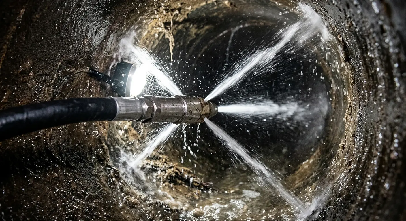 High-pressure hydro jetting nozzle cleaning sewer pipe for Storm Drain Cleaning in Barling